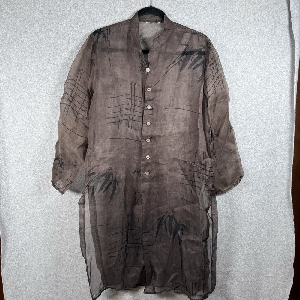 Vintage sheer tunic cardigan womens large mother pearl lagenlook top layer shirt